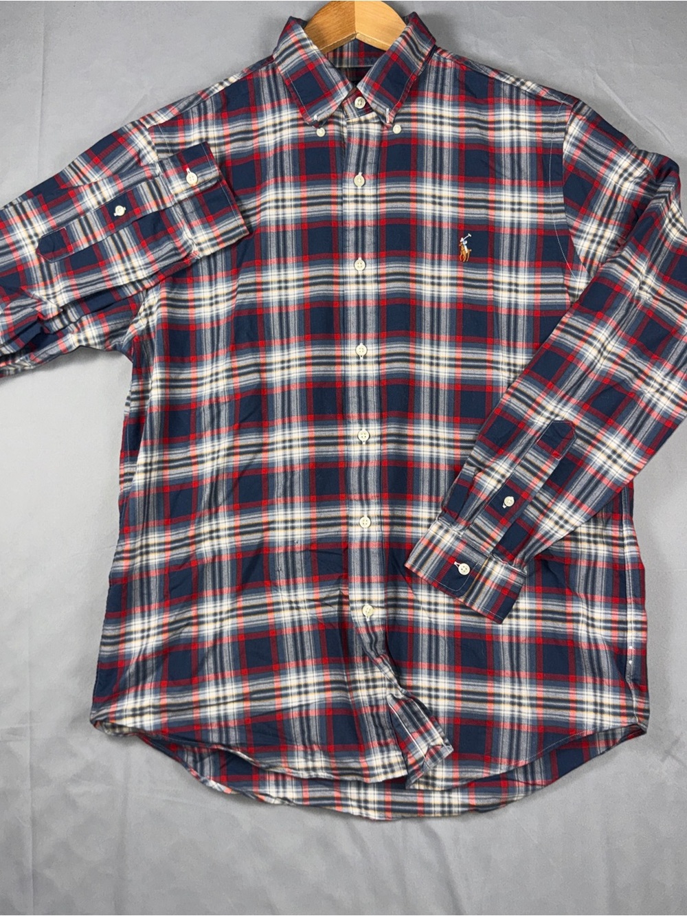 Ralph Lauren Shirt Mens Medium Blue Plaid Cotton Button Front Long Sleeve Casual